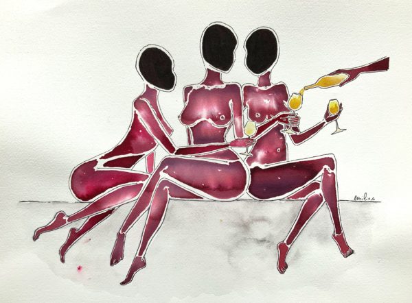 Blanc sur rouge - Encre aquarelle et vin Emilie Chaleyer